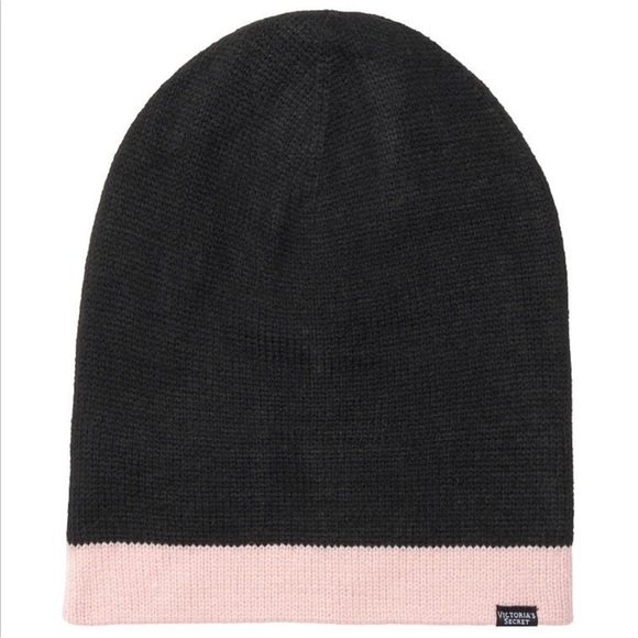 NWT Victoria's Secret Signature Pink and Black Stripe Reversible Beanie - Picture 6 of 11